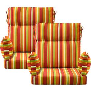 Outdoor High Back Chair Cushion, 2 Pack 48 x 24 inches Patio Chair Cushions Water Repellent Rocking Cushions Indoor Furniture Seat Pad with 2 Pillows, Rainbow Stripe