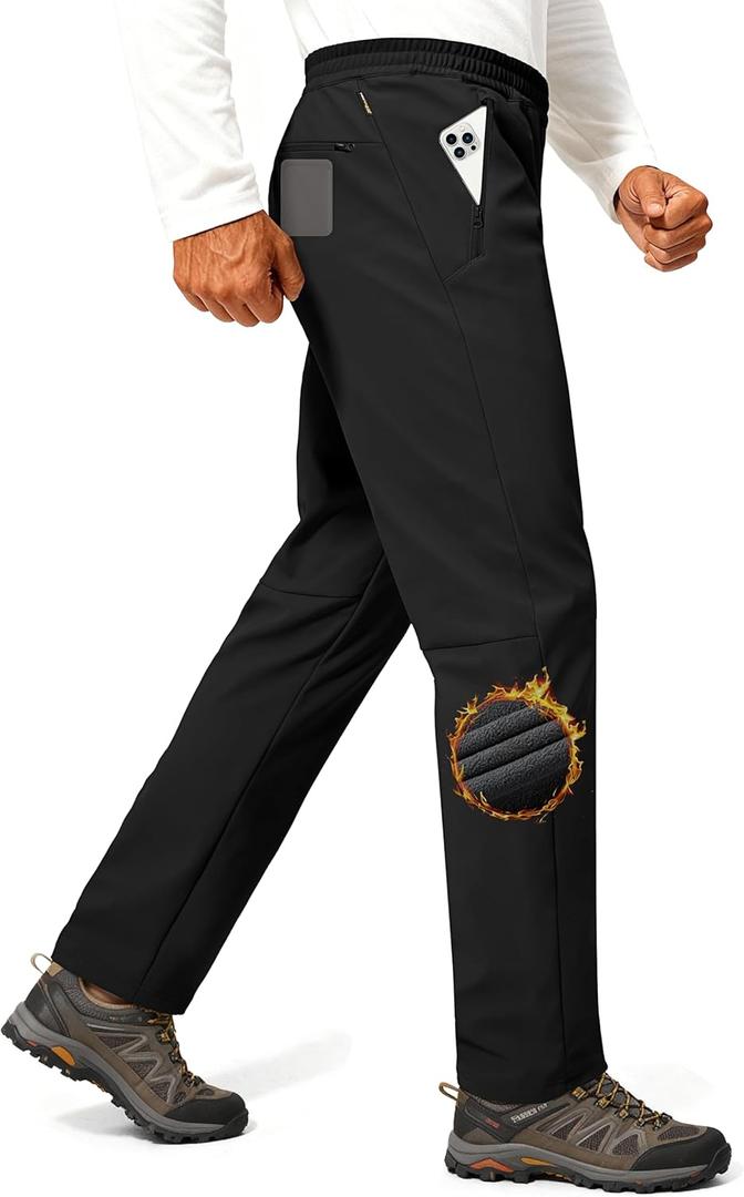 FREE SOLDIER Men's Fleece Lined Winter Pants Waterproof Warm Sweatpants Athletic Thermal Pants (38W x 30L, Black)