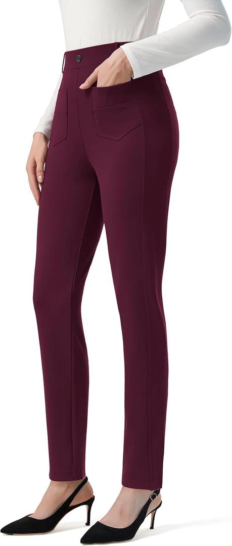 AFITNE Women's Yoga Dress Pants High Waisted Pull On Straight Leg Pants Stretchy Casual Business Work Slacks with Pockets (Burgundy, Small)