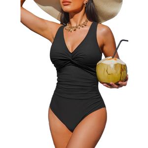 Holipick Women Tummy Control One Piece Swimsuit - Push Up Bathing Suit Full Coverage Slimming Swimwear (X-Large, Black)
