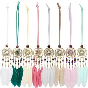 Mini Dream Catcher 8pcs Set - Car Interior Rearview Mirror Dangle Bag Pendant Charm 1.2" Diameter and 9" Long (Multiple Color 8pcs)