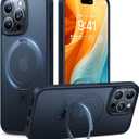 TORRAS Ultra-Magnetic Ostand for iPhone 14 Pro Case, Compatible with MagSafe, Stable Kickstand, Mil-Grade Protection, Frosted Translucent Slim Anti-Scratch Ring Holder Cover, Obsidian Black 6.1"