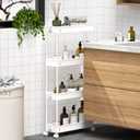 SPACEKEEPER Slim Rolling Storage Cart 4 Tier Bathroom Organizer Mobile Shelving Unit Utility Cart Tower Rack for Kitchen Laundry Narrow Places, White, 38.7*15.3*4.9 in