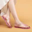 Toddler Sandals Jelly Shoes Girls Unisex Boy Flat Retro Slides Clear Kids Water Slippers Slingback Summer Beach Size 8 Adjustable Buckle Glitter Dress Soft (Pink)