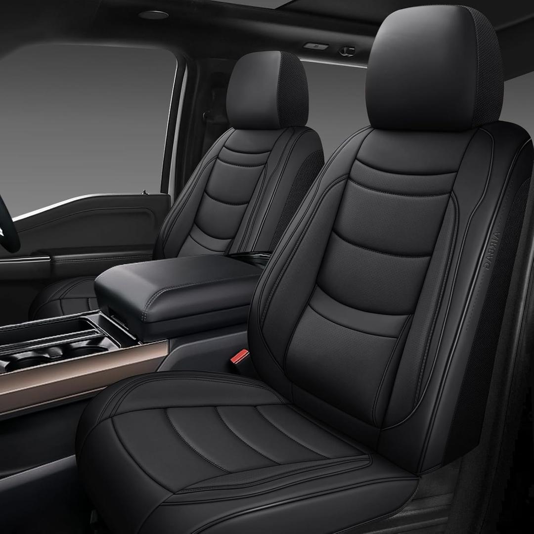 NS YOLO Faux Leather Car Seat Covers Front Pair,Universal Fit for Most Cars,SUVs and Sedans,Waterproof Luxury Leatherette Cushions, 2 Seats Protectors,Black