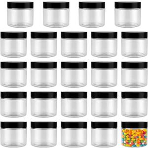 HOIGON 24 Pack 5 Oz Plastic Jars with Lids, 150ml Clear Plastic Storage Jars Containers, Empty Round Jars Wide Mouth Plastic Containers for Crafts, Nuts, Beads, Spices, Beauty Products
