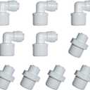 MALIDA Quick Connector Male Adapter Elbow and Straight Combination, 1/2 Inch NPT Thread x 1/4 Inch Tube OD Push to Connect Fittings, for Water Filter purification systems.(pack of 10)
