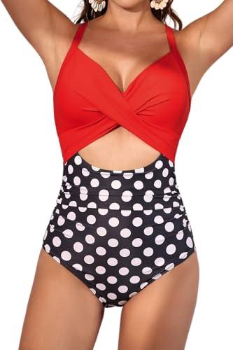 Eomenie Women's One Piece Swimsuits Tummy Control Cutout High Waisted Bathing Suit Wrap Tie Back 1 Piece Swimsuit Size M