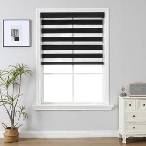 Joydeco Cordless Zebra Blinds (Pro), Dual Layer Light Control Zebra Blinds for Windows, Light-Proof Aluminum Cover, Free-Stop Roller Shades for Home & Office (Black, 19" W x 48" H)