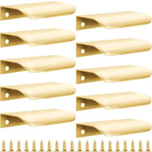 10 Pack Gold Finger Pulls for Cabinets, 3.15" Edge Drawer Pull Concealed Modern Aluminum Closet Door Kitchen Cabinet Handles Hardware, Brushed Gold