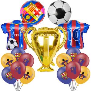 Soccer Theme Birthday Party Decorations Include 12pcs Latex Balloon, 5pcs Foil Balloons, Barcelona Theme Balloons for Party Favors, Messi Birthday Party Supplies