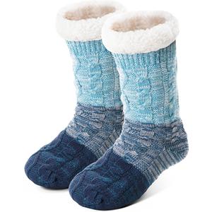Anlisim Women Slipper Socks Non Slip Fuzzy Fluffy Thick Warm Cabin Cozy Comfy Soft Fleece Home Grips Socks (One Size, Gradient Blue)