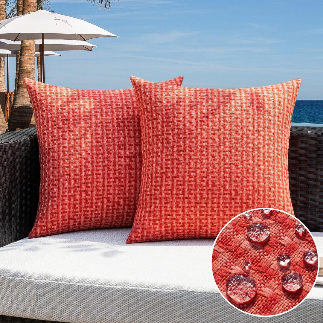Kevin Textile Pack of 2 Valentines Decorative Outdoor Waterproof Pillow Covers Garden Cushion Sham Throw Pillowcase Shell for Patio Tent Couch 16x16 Inch Red