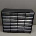 Akro-Mils 24-Drawer Plastic Drawer Storage Cabinet for Garage Organization, Bead Organizer, Building Bricks Storage, Teacher Toolbox, Makeup Organizer, 20" W x 6" D x 16" H, 10124 Black