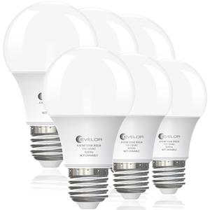 evelor 6-Pack A19 LED Light Bulbs,60 Watt Equivalent Daylight 5000K with E26 Base, Efficient 9W,800 Lumens Non-Dimmable LED Bulbs,15000 Hours, Ideal for Bedroom Living Room