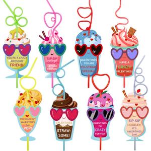 32 Pack Valentines Day Cards Gifts for Kids Crazy Straw Valentines Gifts for Girls Boys Classroom Gift Exchange, School Prizes, Party Favors
