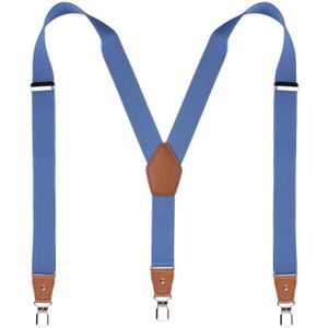 Men's Adjustable Y-Back Suspenders  Heavy-Duty Elastic Polyester & Leather with Triple Metal Clips for Jeans (Blue)
