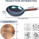 14 Inch Hand Hammered Carbon Steel Wok, Round Bottom Traditional Chinese Wok with Wooden Handle & Lid, Uncoated Non-Stick Wok for Home Cooking, Camping & Gift
