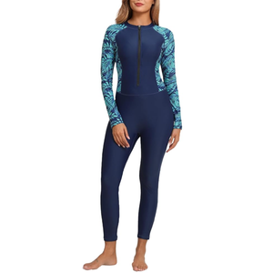 Womens Full Body Zip Front Rash Guard Long Sleeve One Piece Bathing Suit with Built in Bra UPF50+ Surf Swimsuit, Large