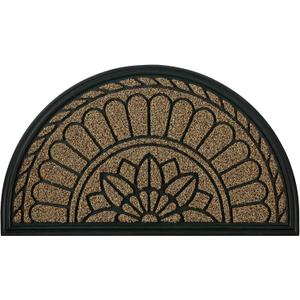 Mibao Half Round Door Mat, Non-Slip Welcome Entrance Way Mat, Durable Rubber Door Mats, Low-Profile Heavy Duty Doormat, Half Circle Mats for Garage, Patio, High Traffic Areas, 18" x 30", Beige&Brown