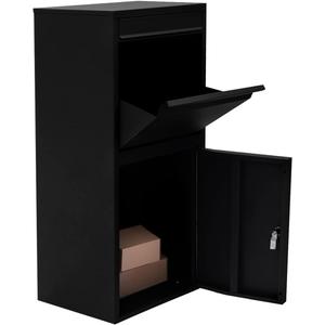 Black Mailboxes for Outside, Anti-Theft Galvanized Steel Large Package Delivery Boxes with Safety Lock, Adjustable Baffle Parcel Drop Box,Windproof and Rainproof Packages Box for front Porch