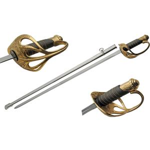 SZCO 32” Officer Ceremonial Sword – Military Dress Sword for Adults with Brass Guard & Pommel, Leather Wrapped Handle & Metal Scabbard for Reenactment, Costume, Display & Ceremonial Use
