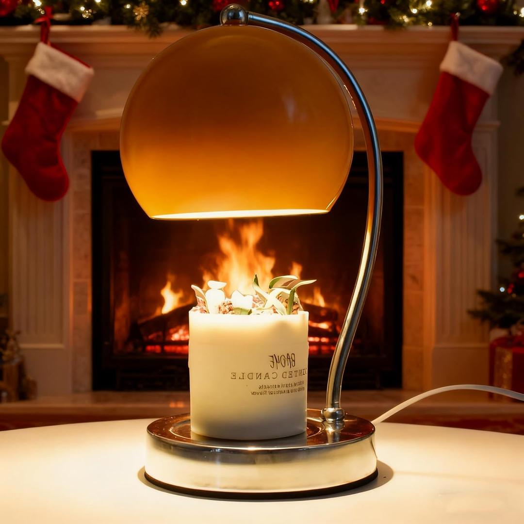 Candle Lamp Warmer, Wide Base Scented Candle Warmer with Timer and Dimmer, Adjustable Candle Melting Lattern, Home Decor Table Lamp (Orange)
