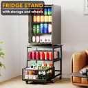 SpaceAid 3 Tier Mini Fridge Stand with Storage and Wheels, Heavy Duty 19.7x19.7in Mobile Refrigerator Shelf Stand Table, Fridge Cart Organizer with Drawer Basket for Home Dorm Office (Black)