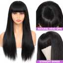 Lativ Straight Human Hair Wigs With Bangs Virgin Brazilian None Lace Front Human Hair Wigs 150% Density Glueless Machine Made Wigs For Black Women (18 Inch, Straight)