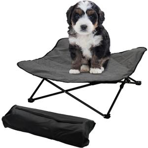 Elevated Dog Bed, Portable Raised Pet Cot for Outdoor and Indoor Folding Dog Cot Bed with Comfortable Padded Filling Carrying Bag Included Pet Raised Travel Lounger for Camping Traveling (28x28x8inch) (Small, Grey)
