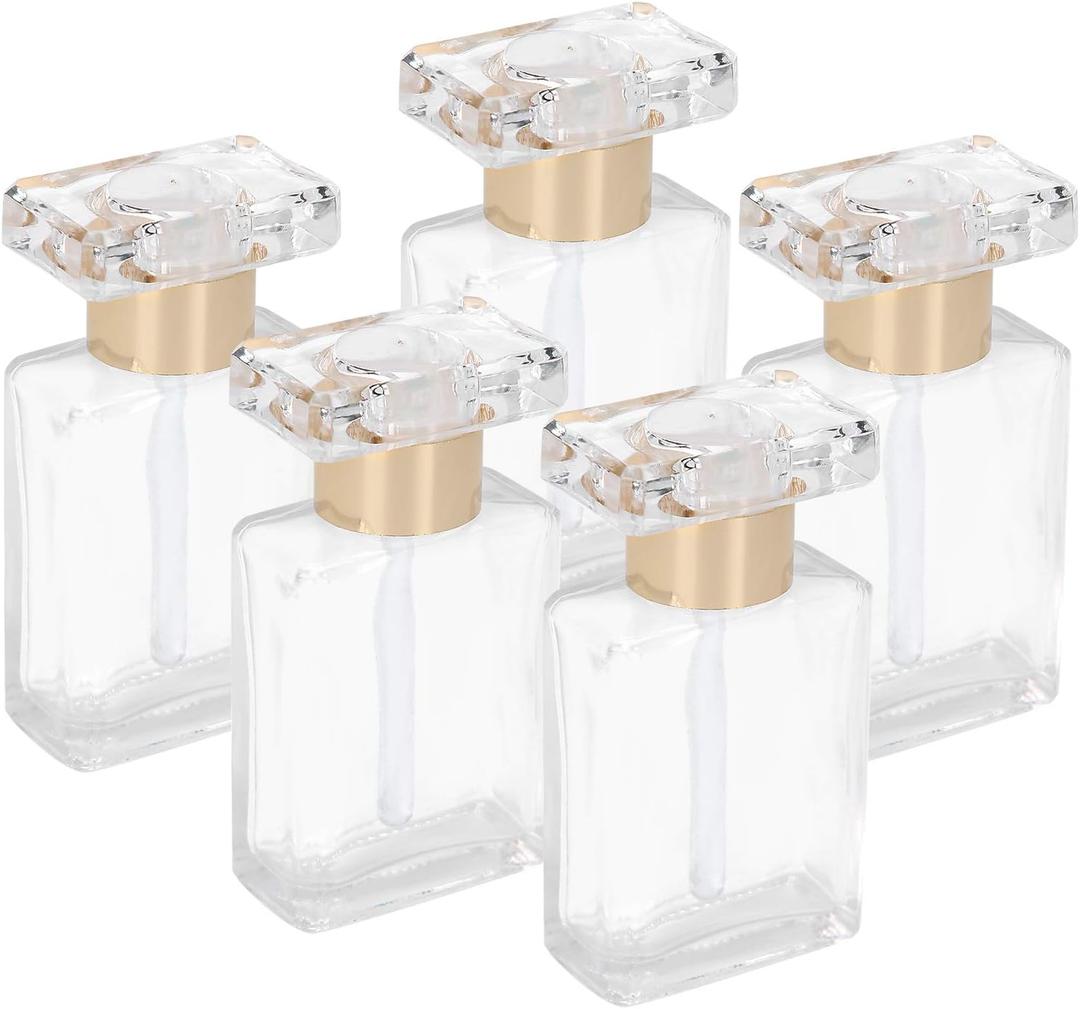 Tomotato 5PCS Empty Refillable Perfume Glass Bottles, 17ml Clear Glass Travel Atomizer Sprays Portable Dispenser for Essential Oil, Cologne, Fragrance (Gold)