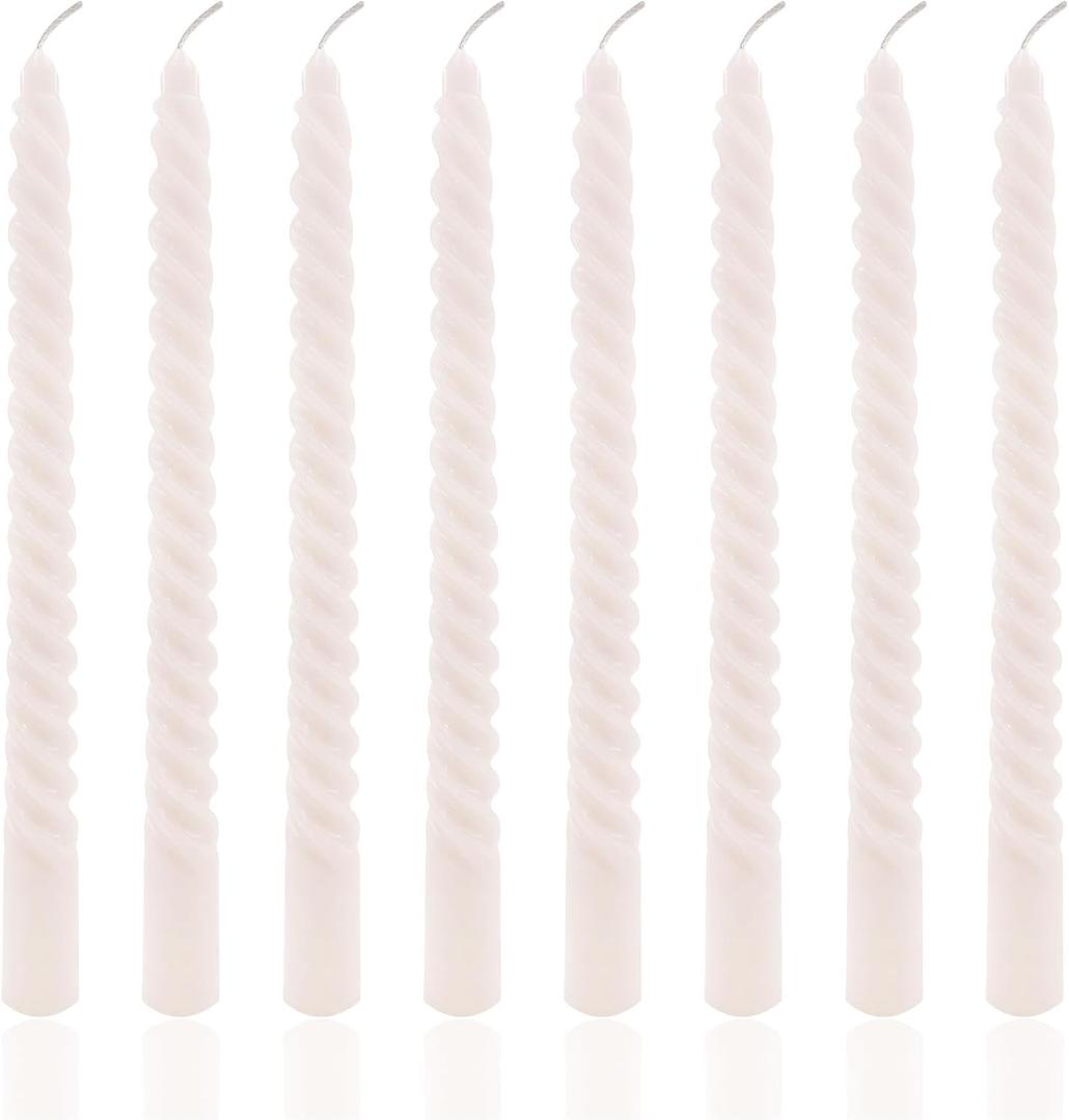 8 Pack 10 Inch Soft Champagne Spiral Taper Candles Long Burning Dripless Candles for Party Dinner Home Decor Wedding and Celebrations