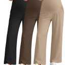 3 Pack Women's Maternity Pants Loose Wide Leg Pregnancy Sweatpants Over The Belly Lounge Pants Pajama with Pockets (Large, Black, Brown, Khaki)