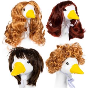 4 Pcs Porch Goose Wigs - Cute Lawn Porch Goose Statue Braid Wig & Garden Goose Outfits Wigs Accessories for Outdoor Garden Patio Yard Goosey Decoration