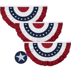 TOPFLAGS Bunting Flags Outdoor 3 Pcs American Flag Buntings 3x6 Ft Embroidered Stars Small Wrinkles USA Pleated Fan Flag Patriotic Decorations for Outside Memorial Day 4th of July USA 250th Unniversary