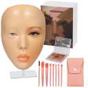 Makeup Practice Face Set, Including Silicone Mannequin Face with Stand, 7-Color Eye Shadow Palette, and 8 Makeup Brushes