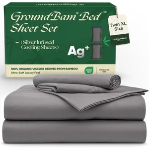 Silver Infused Bed Sheets Set, Temperature-Regulating Fabric with Self-Cleaning Technology for 3X Freshness Sleep, Genuine 100% Organic Viscose Derived from Bamboo (Gray, Twin XL)