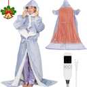 Electric Heated Blankets Hoodie for Women with Removable FootPocket,Wearable Heated Blanket Throw with Sleeves Heated Robe Flannel&Sherpa Heating Wrap Poncho Shawl with 9 Temp 50"x80" (Light Grey)