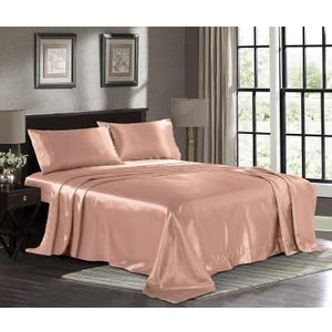 Pure Bedding Satin Sheets Full [4-Piece, Rose Gold] Hotel Luxury Silky Bed Sheets - Extra Soft 1800 Microfiber Sheet Set, Wrinkle, Fade, Deep Pocket Fitted Sheet, Flat Sheet, Pillow Cases