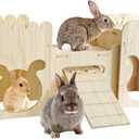 Natural Wooden Rabbit Castle House, Extra Large Bunny Castle for Rabbit Guinea Pig Chinchilla Ferret, Sturdy Bunny House with Stair