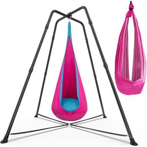 Swing Stand Frame with Sensory Pod Swings and Chair, Sensory Swing Set, X-Shaped Swing Frame, Heavy-Duty Metal Hammock Chair Stand for for Adults Indoor and Outdoor 330LBS(Pink)