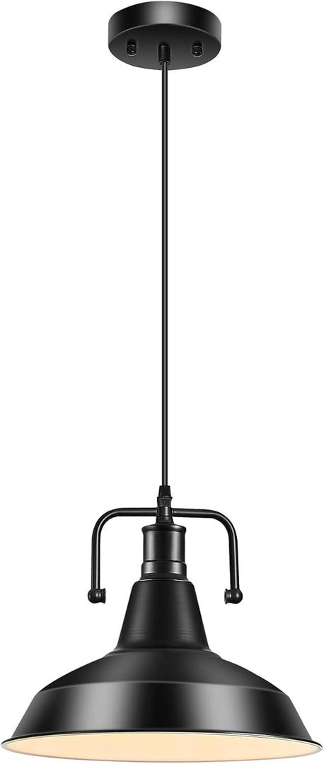 Industrial Farmhouse Pendant Light,Metal Hanging Ceiling Lamp for Hallway, Kitchen Island, Sink, Dining Room, Living Room,Bar Counter, Foyer, E26 Socket, Black (Bulb Not Included) (1 Pack Pendant)
