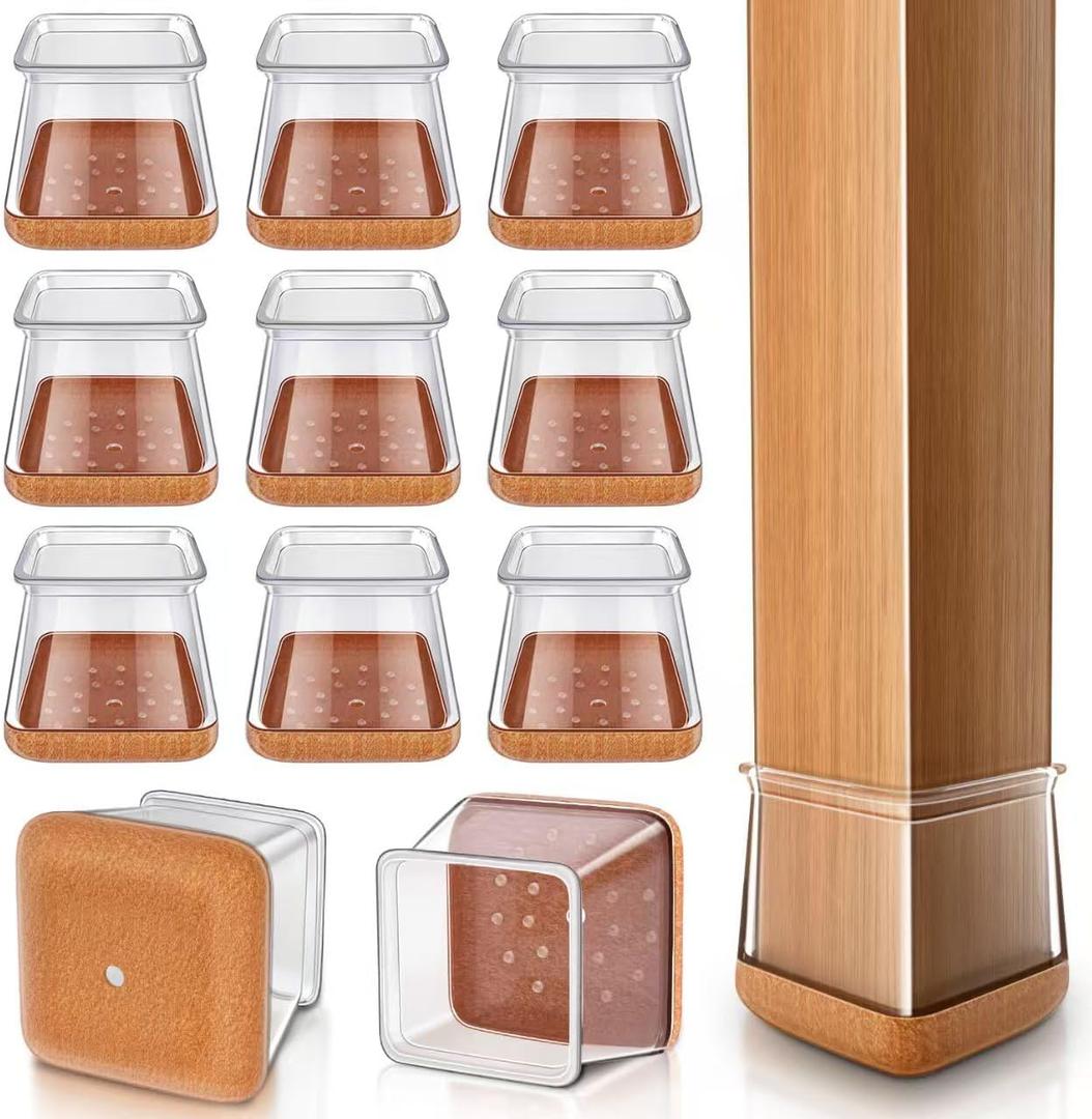 Chair Leg Floor Protectors Square Chair Leg Protectors for Hardwood Floors Silicone Caps Felt Strengthen Bottom Protection Non Slip Reduce Noise 32 Pack Clear Square M Fit:13/16" ~ 1" (20~26mm) (Square Medium, Clear-32pcs)