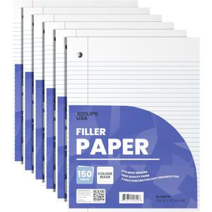 Loose Leaf Paper College Ruled Notebook Paper College Ruled Lined Paper Writing Paper Filler 10.5 x 8 900 Sheets 150 Sheets Per Pack 60 gsm (6 Pack)