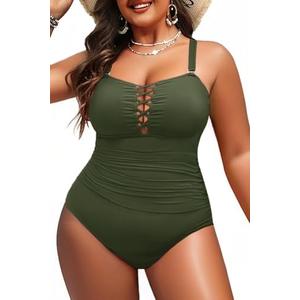 Yonique Women Plus Size One Piece Swimsuits Tummy Control Bathing Suits Vintage Swimwear L