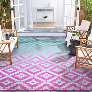 Wonnitar 8x10 ft. Outdoor Rug, Large Waterproof Reversible Outdoor Patio Area Rug, Indoor/Outdoor Plastic Straw Portable Camping Rug for Outside RV Balcony Garden Deck, Green/Pink