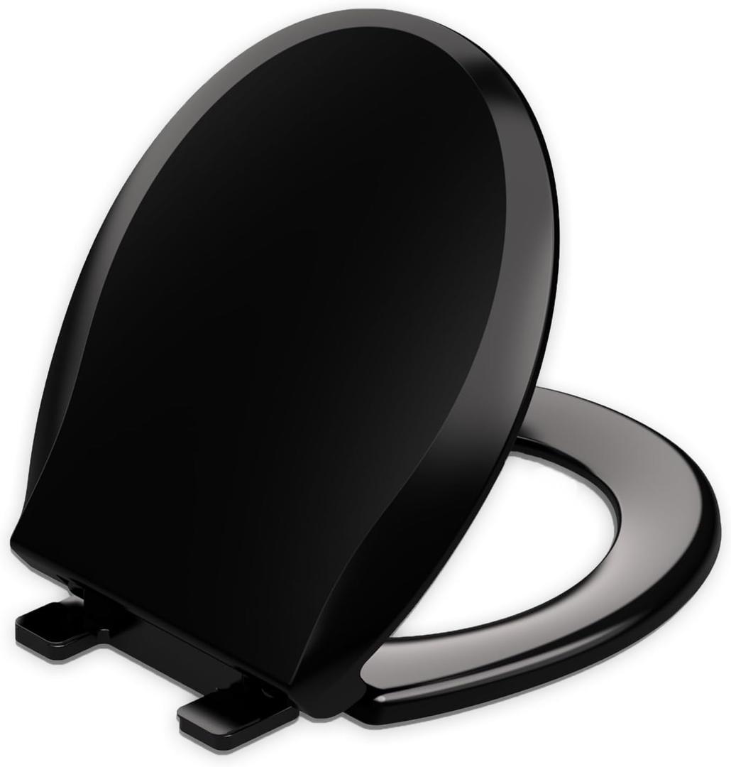 Toilet Seat Rround 16.5inch Soft Close Toilet Lid Round PP Material Safe & Easy Clean & Quick Installation, Sturdy Accessories Never Loosen 2 Years Support, Black