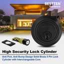 BESTTEN 2 Pack Single Cylinder Deadbolt, Keyed Alike Dead Bolt Entry Door Lock, Thumb Turn Inside, for Exterior Front Doors, Matte Black