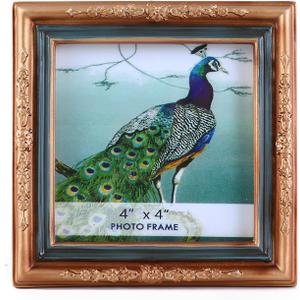 SIKOO 4x4 Vintage picture frames Antique Small Bronze Gold Picture frames Ornate Home Decor Antique Wall Decor Gallary Wall Mount and Tabletop Display