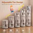 Muwuele Solid Wood Rotating Bookshelf on Wheels, 6 Tier, Round Revolving Bookcase, 360 Spinning Book Shelf Tower for Kids, Narrow Rolling Bookshelves for Small Space, Corner, Bedroom, Office, White